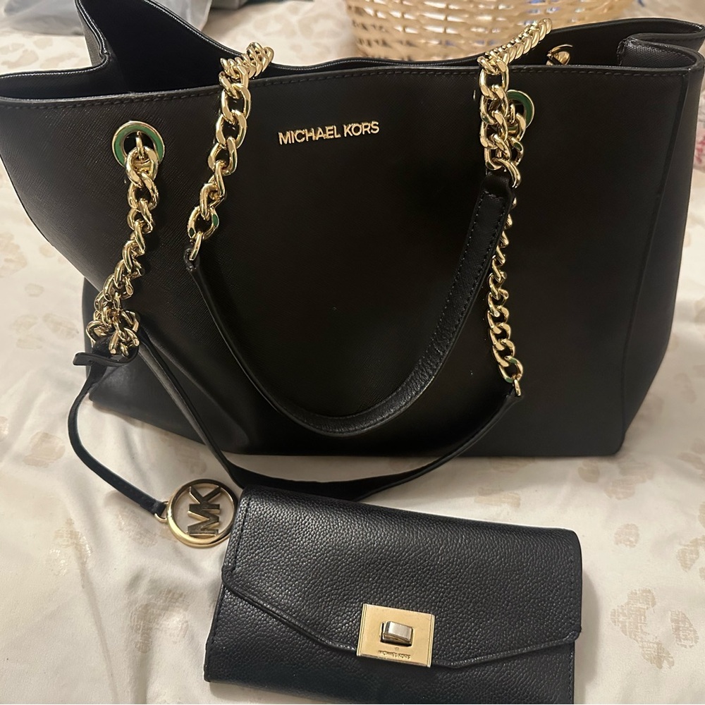Michael Kors Black Tote with Gold Accents